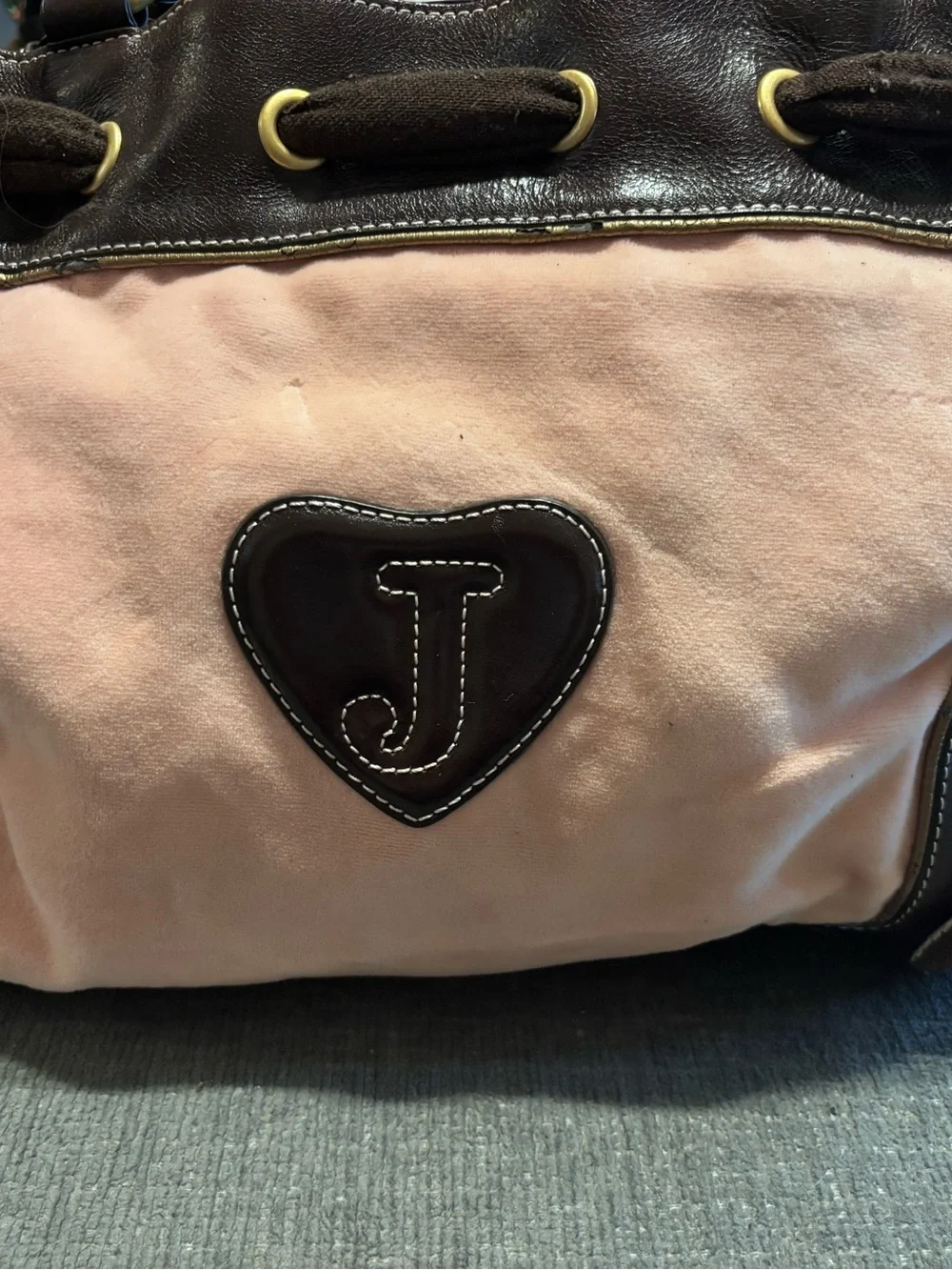 💕Rare Vintage Y2K Juicy Couture Pink Velour Brown Tote Purse Heart Charms 💕